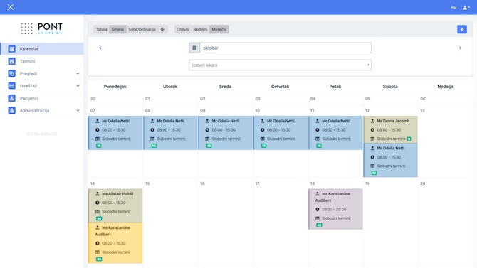 PONTMed PC Screen - Calendar Monthly